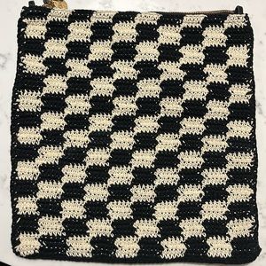 Clare V. Foldover Clutch with Tabs, Black and White Checkered, Crochet
